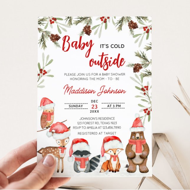 Baby Its Cold Outside Winter Woodland Baby Shower  Invitation (Winter Woodland Animals Baby Shower Invitation)