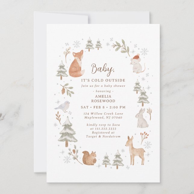 Baby It's Cold Outside Winter Woodland Baby Shower Invitation (Front)