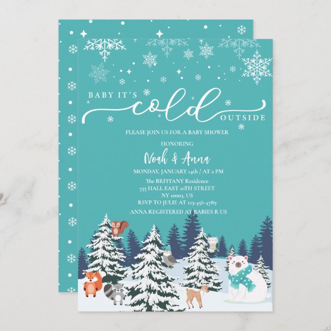  Baby its cold outside winter woodland baby shower Invitation (Front/Back)