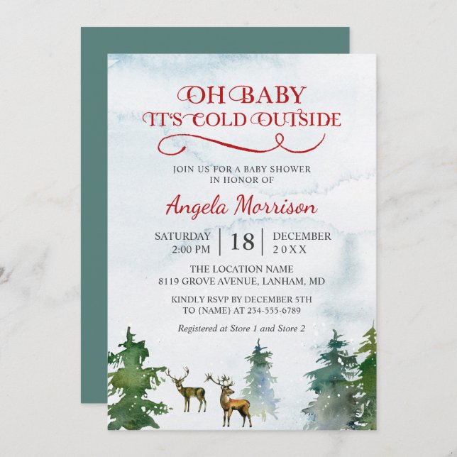 Baby Its Cold Outside Winter Woodland Baby Shower Invitation (Front/Back)