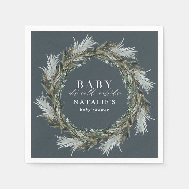 Baby its cold outside winter wreath baby shower napkin (Front)