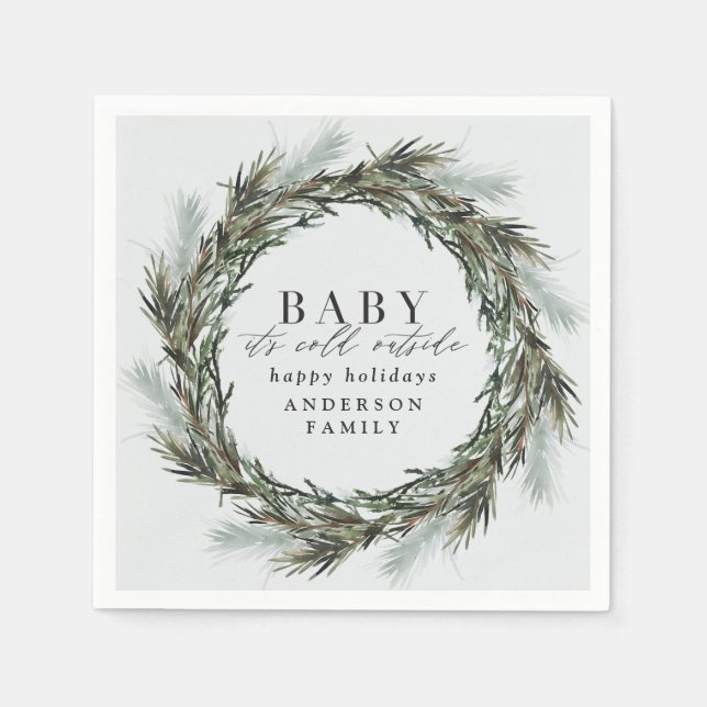 Baby its cold outside winter wreath holiday napkin (Front)
