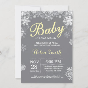 Baby its Cold Outside Winter Yellow Baby Shower Invitation