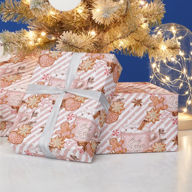 Baby It's Cold Outside With Stripes Wrapping Paper (Holidays)