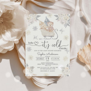 Baby It's Cold Outside Woodland Bear Baby Shower Invitation