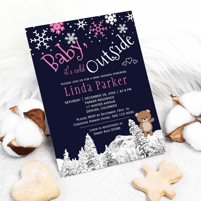 Baby its cold outside woodland winter girl shower invitation (Creator Uploaded)