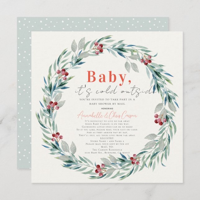 Baby It's Cold Outside Wreath Baby Shower by Mail Invitation (Front/Back)