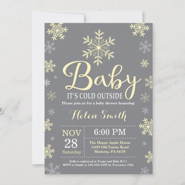 Baby Its Cold Outside Yellow Winter Baby Shower Invitation (Front)