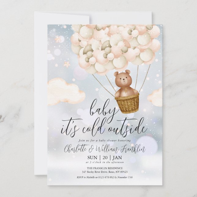 Baby Its Cold Teddy Bear Winter Baby Shower Invitation (Front)