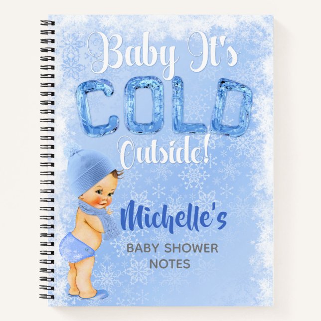Baby It's Cold Winter Snowflake Blue Boy Shower Notebook (Front)