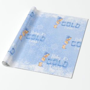Baby It's Cold Winter Snowflake Blue Boy Shower Wrapping Paper