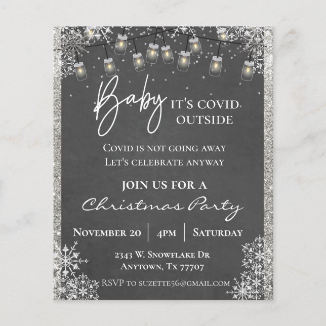 Baby It's Covid Outside Christmas Party Snowflake  Flyer (Front)