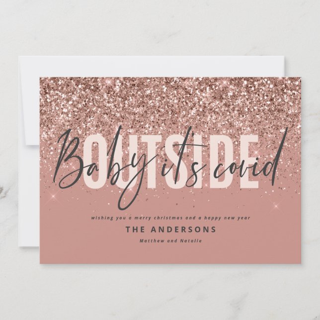 Baby its covid outside funny glitter Christmas Holiday Card (Front)