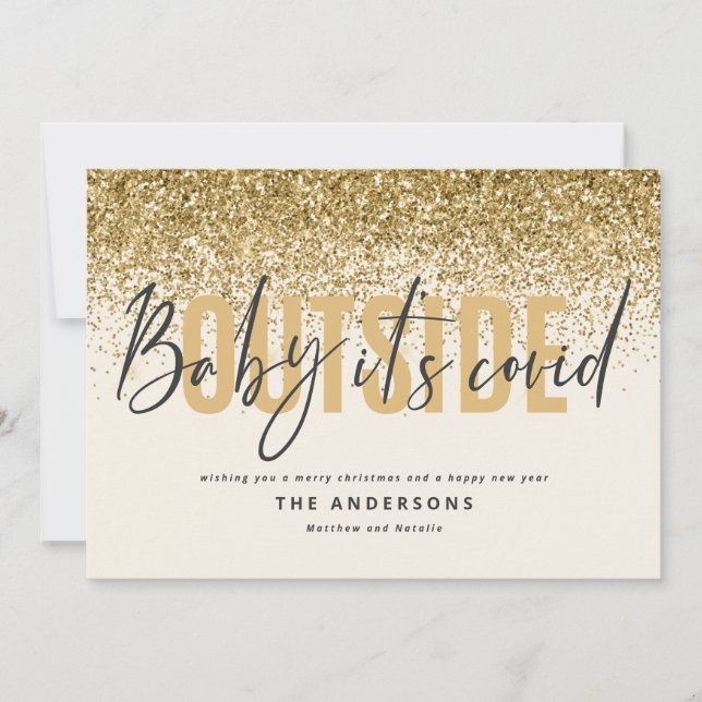Baby its covid outside funny glitter Christmas Holiday Card (Front)