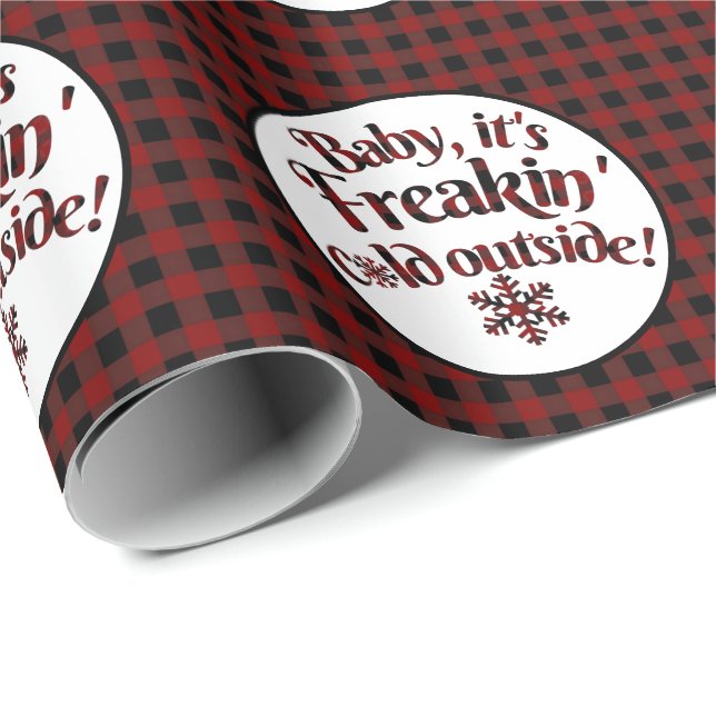 Baby It's Freakin Cold Outside Plaid Christmas Wrapping Paper (Roll Corner)