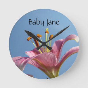 Baby Jane Wall Clocks Add Child's Name Lily Flower