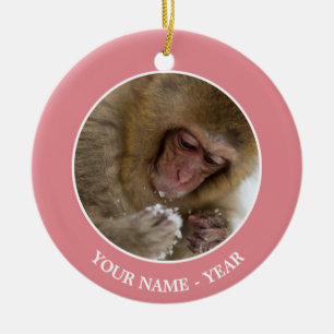 Baby Japanese Macaque Snow Monkey Ceramic Tree Decoration