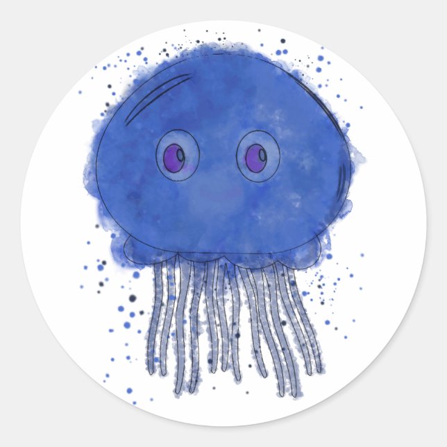 Baby Jellyfish Watercolor Classic Round Sticker (Front)