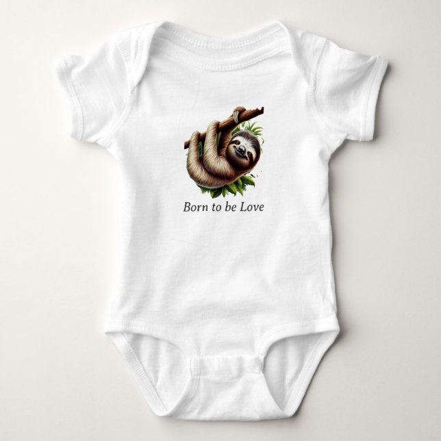 Baby Jersey Bodysuit - Cute Hanging Baby Sloth  (Front)
