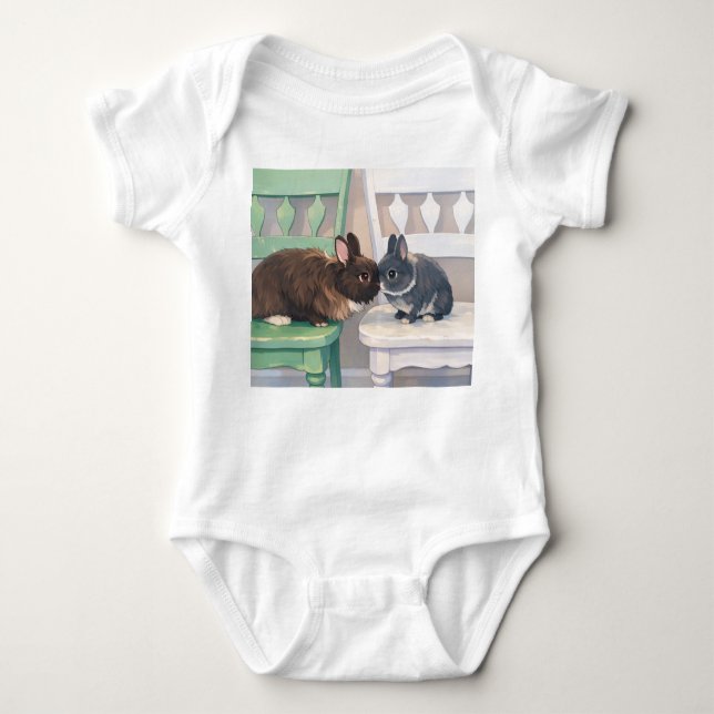 Baby Jersey Bodysuit - Two Adorable Rabbits (Front)