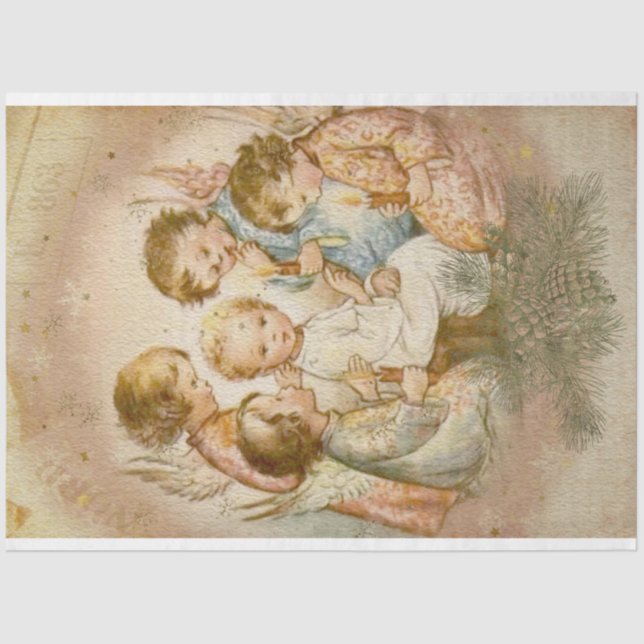 Baby Jesus and Cute Children On Christmas Eve Tissue Paper (Front)