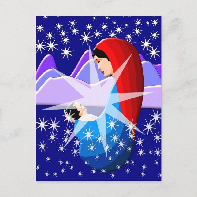Baby Jesus and Virgin Mary in Starlight Postcard (Front)