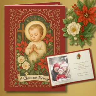 Baby Jesus Catholic Christmas Photo  Holiday Card