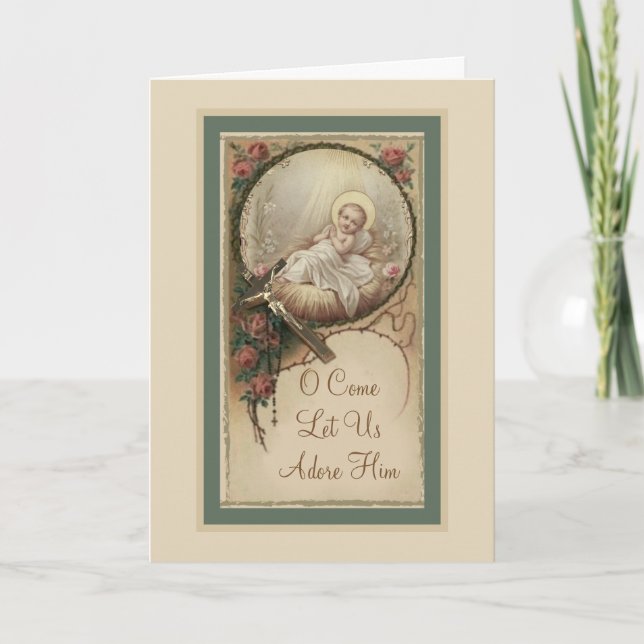 Baby Jesus Christmas Roses Vintage Card (Front)
