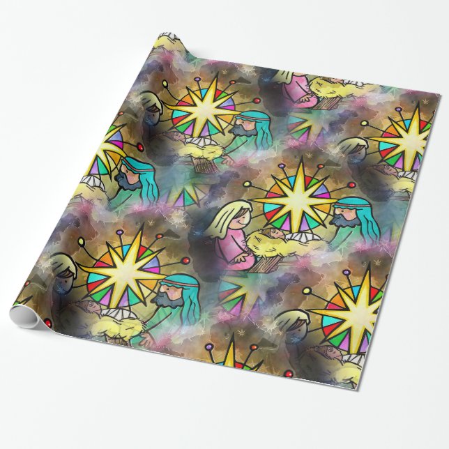 Baby Jesus Christmas Watercolour Wrapping Paper (Unrolled)