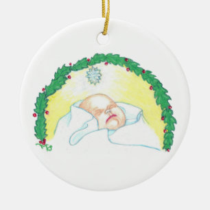 Baby Jesus Enwreathed Ceramic Ornament