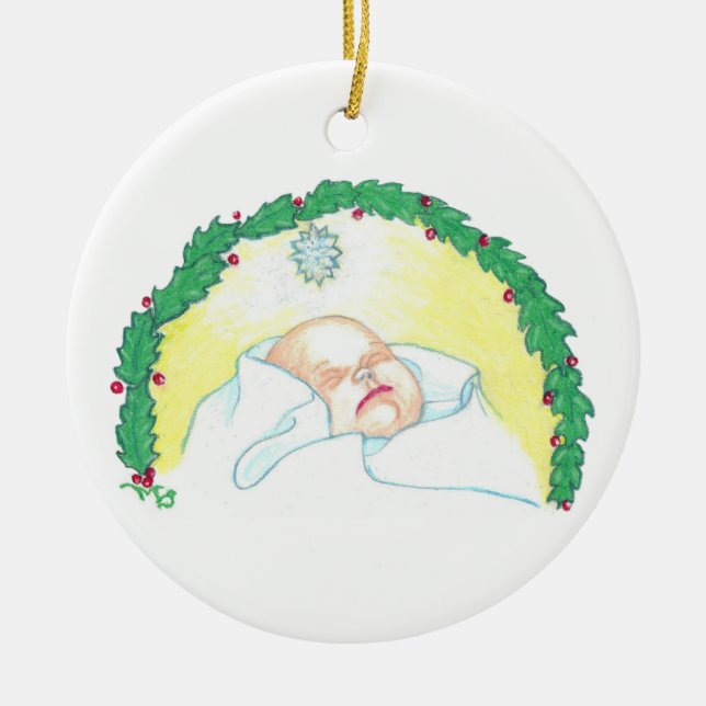 Baby Jesus Enwreathed Ceramic Ornament (Front)