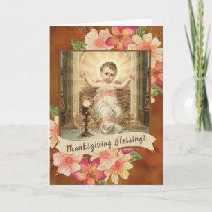 Baby Jesus Eucharist Chalice  Floral Holiday Card