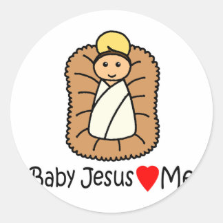 Baby Jesus Heart (Loves) Me Classic Round Sticker