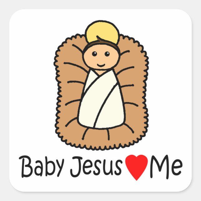 Baby Jesus Heart (Loves) Me Square Sticker (Front)