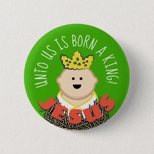 Baby Jesus in Hay with King's Crown 6 Cm Round Badge