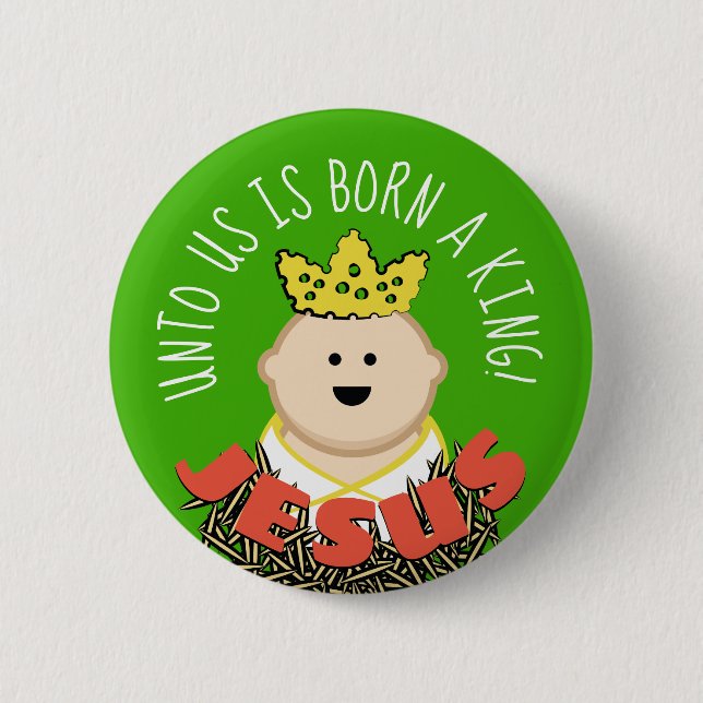 Baby Jesus in Hay with King's Crown 6 Cm Round Badge (Front)