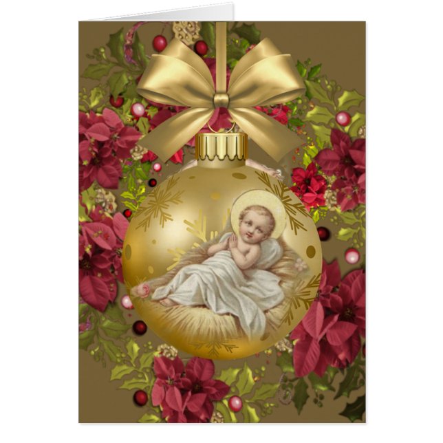 Baby Jesus in Manger Christmas Floral Wreath (Front)