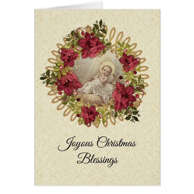 Baby Jesus in Manger Christmas Floral Wreath (Front)
