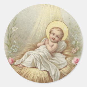 Baby Jesus in the Manger Classic Round Sticker