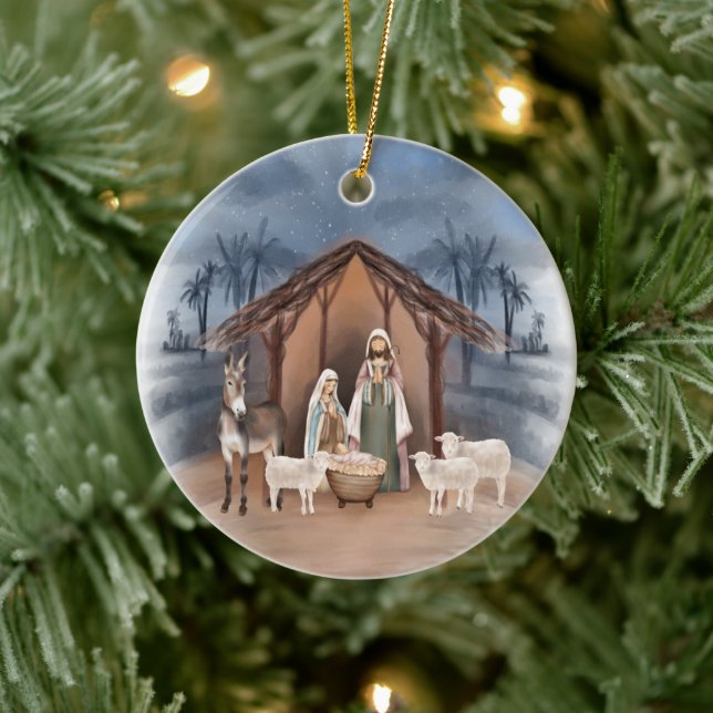 Baby Jesus in the Manger Nativity  Ceramic Ornamen Ornament (Tree)
