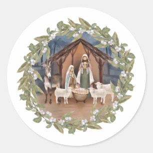 Baby Jesus in the Manger Nativity  Classic Round S Classic Round Sticker