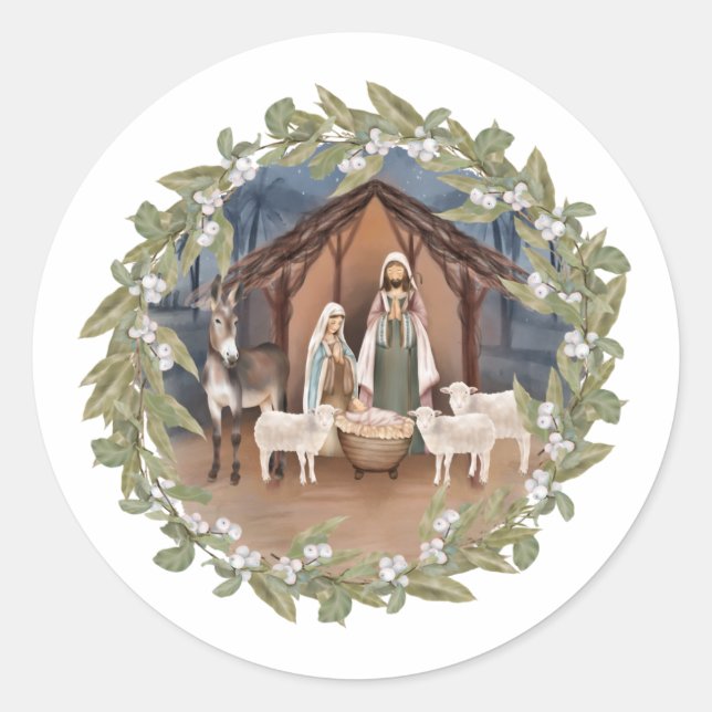 Baby Jesus in the Manger Nativity  Classic Round S Sticker (Front)