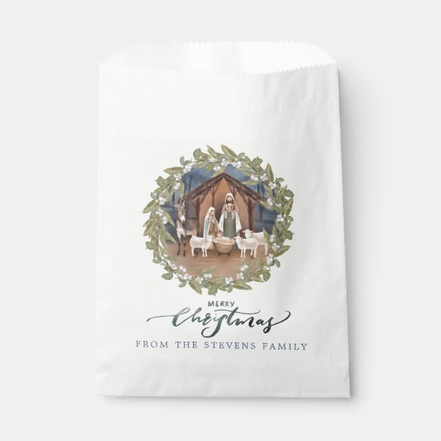 Baby Jesus in the Manger Nativity  Favour Bag (Front)