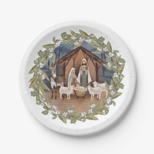 Baby Jesus in the Manger Nativity  Paper Plate (Front)