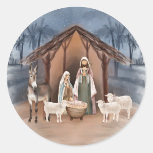 Baby Jesus in the Manger Nativity Round Labels