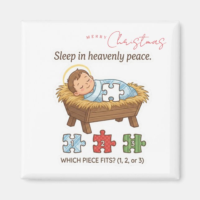Baby Jesus Jigsaw Puzzle Pattern Game Magnet (Front)