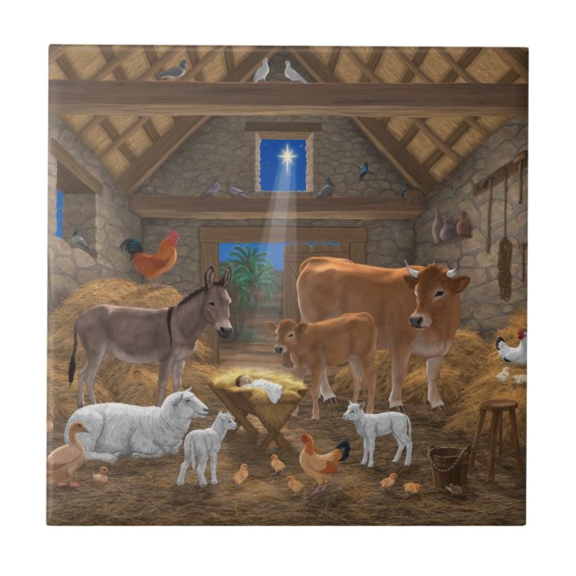 Baby Jesus Manger Holy Night Christmas Nativity Ceramic Tile (Front)