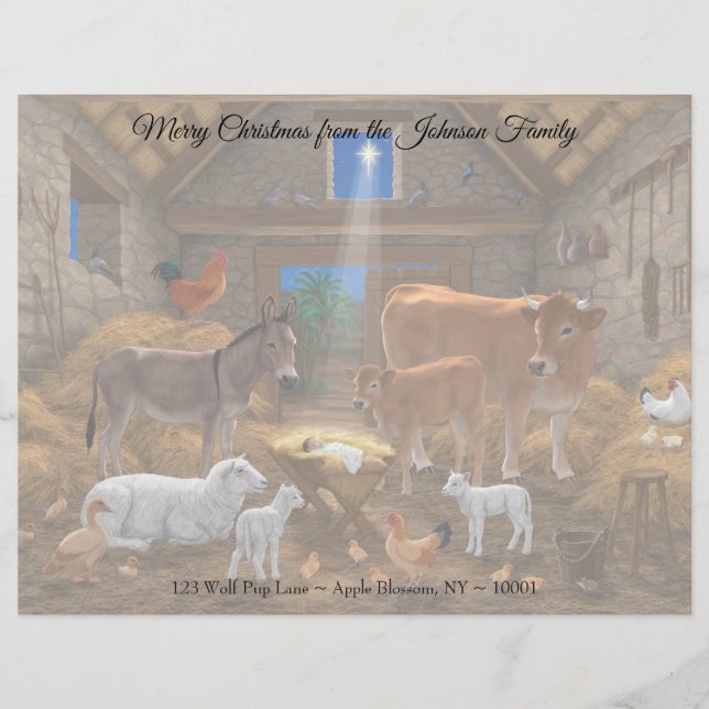 Baby Jesus Manger Holy Night Christmas Nativity Custom Letterhead (Front)