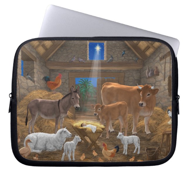 Baby Jesus Manger Holy Night Christmas Nativity Laptop Sleeve (Front)
