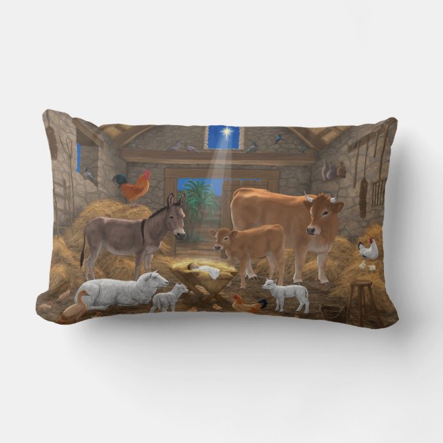 Baby Jesus Manger Holy Night Christmas Nativity Lumbar Cushion (Front)